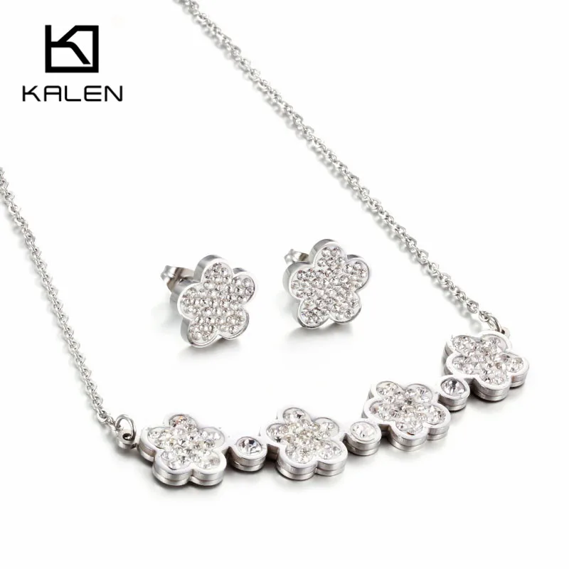 Kalen Women Rhinestone Jewelry Set Stainless Steel Silver Color Four Flowers Clover Pendant Necklace & Earrings Set For Girls
Kalen Women Rhinestone Jewelry Set Stainless Steel Silver Color Four Flowers Clover Pendant Necklace & Earrings Set For Girls
