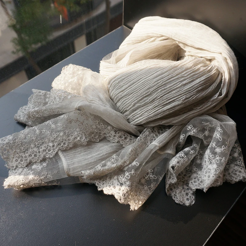 Wrinkled Cotton Lace Crotch Scarf Female Silk Scarf Solid Color Sunscreen Scarf Mori Girl Super Fairy Shawl Women Beach Scarf
Wrinkled Cotton Lace Crotch Scarf Female Silk Scarf Solid Color Sunscreen Scarf Mori Girl Super Fairy Shawl Women Beach Scarf
