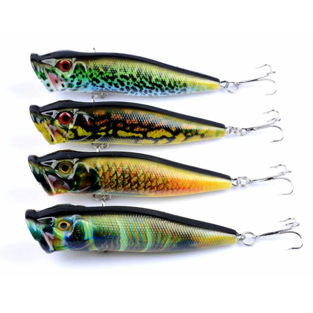 

4pcs/lot Popper Fishing Lures Wobblers Crankbaits Painting Series Hard Baits Artificial Isca Pesca 9.5cm 12g