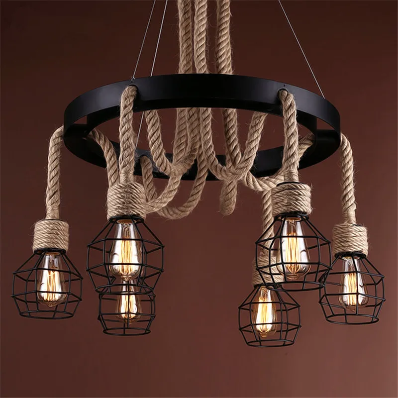 

Vintage pendant lights rope Edison Bulb lamp modern fixtures lighting led industrial iron pipe Antique light Spider loft Lamps