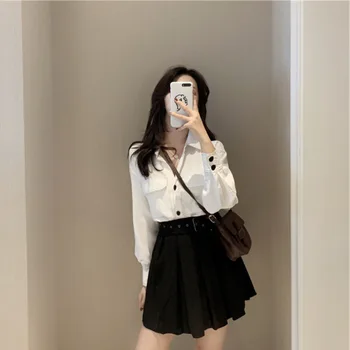 Vintage 2 Piece Set Women Turn-down Collar Full Sleeves Tops Single Breasted Mini Black Skirts Fairy Women Sets Clothes Sweet
Vintage 2 Piece Set Women Turn-down Collar Full Sleeves Tops Single Breasted Mini Black Skirts Fairy Women Sets Clothes Sweet