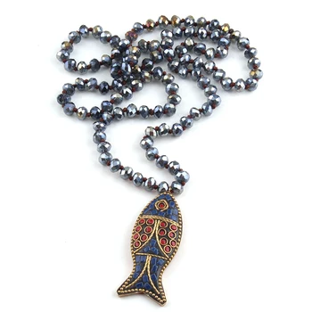Free Shipping Fashion Navy Long Crystal Glass Knotted Fish Pendant Necklaces For Bohemian Tribal Jewelry
Free Shipping Fashion Navy Long Crystal Glass Knotted Fish Pendant Necklaces For Bohemian Tribal Jewelry