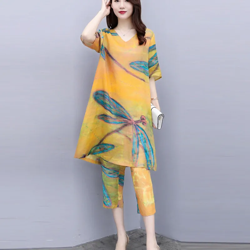 2019 Summer Fashion Stitching Print V-neck Short-sleeved Chiffon Shirt Slim Temperament 3/4 Pants Vintage 2 Pieces Suit CK953
2019 Summer Fashion Stitching Print V-neck Short-sleeved Chiffon Shirt Slim Temperament 3/4 Pants Vintage 2 Pieces Suit CK953