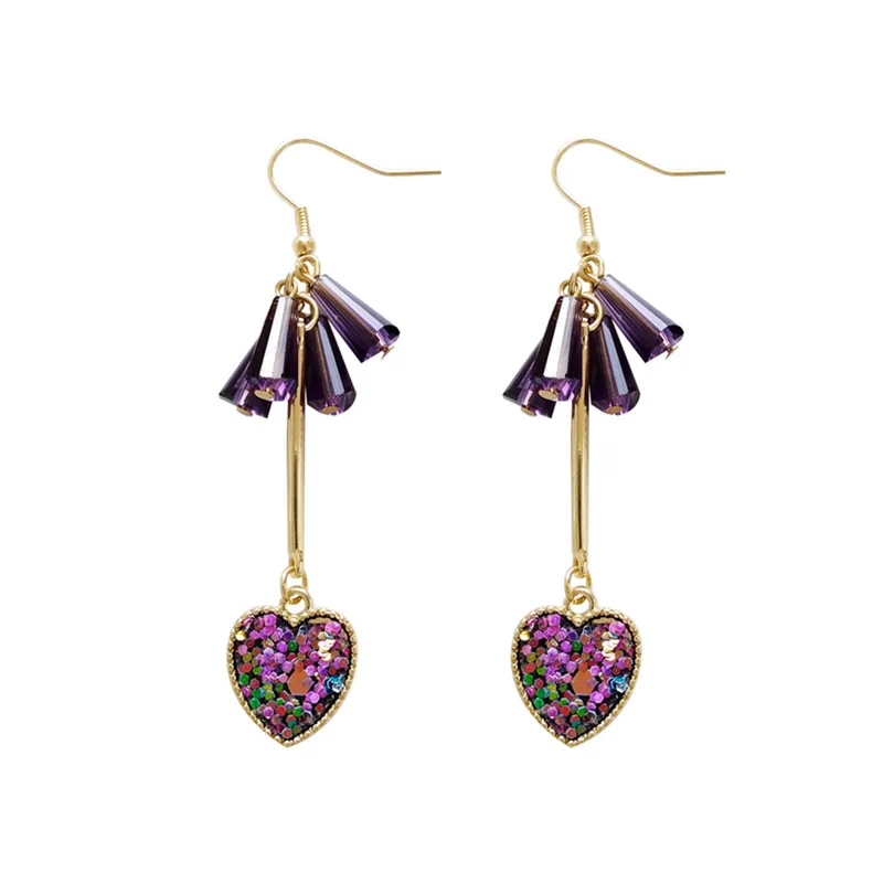 Fashion metal long heart pendant earrings Popular color heart-shaped earrings glass tassels eardrop earrings women jewelry
Fashion metal long heart pendant earrings Popular color heart-shaped earrings glass tassels eardrop earrings women jewelry