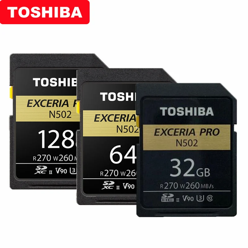 

TOSHIBA SD Card 32GB SDHC U3 64GB 128GB SDXC V90 UHS-II Memory Cards N502 EXCERIA PRO Up to 270MB/s Support 8K video Recording