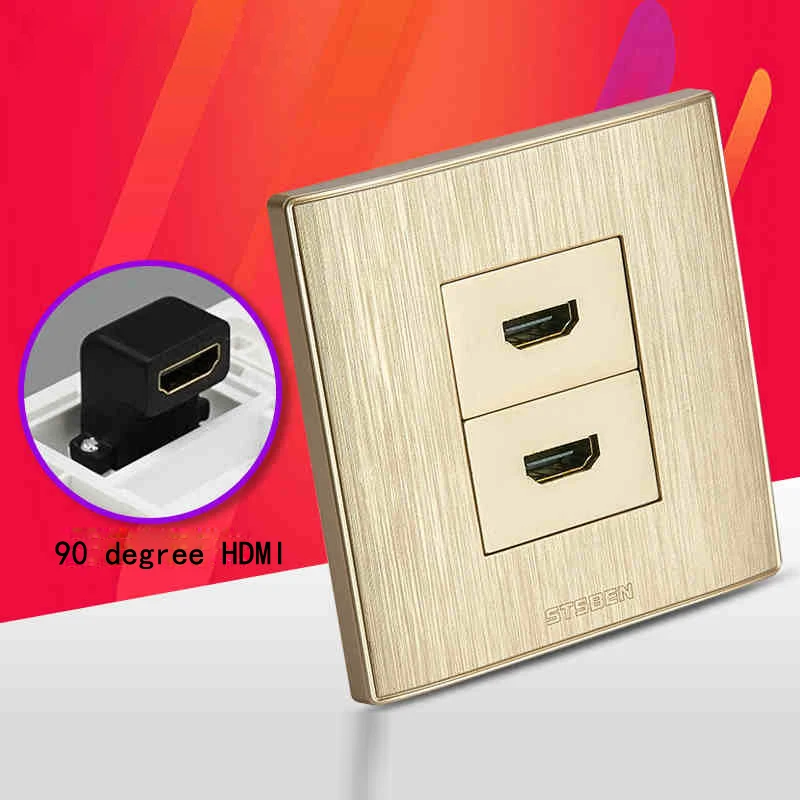 Golden Color Dual HDMI1.4 Port Wall Outlet L Shape HDMI Connector Faceplate Directly Plug Socket
Golden Color Dual HDMI1.4 Port Wall Outlet L Shape HDMI Connector Faceplate Directly Plug Socket
