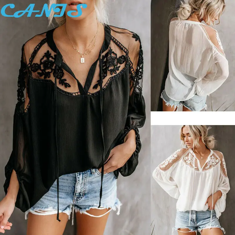 2019 Newest Hot Fashion Womens Chiffon Summer Perspective Lace Floral Casual Blouse Sexy V Neck See Through Long Sleeve Shirts
2019 Newest Hot Fashion Womens Chiffon Summer Perspective Lace Floral Casual Blouse Sexy V Neck See Through Long Sleeve Shirts