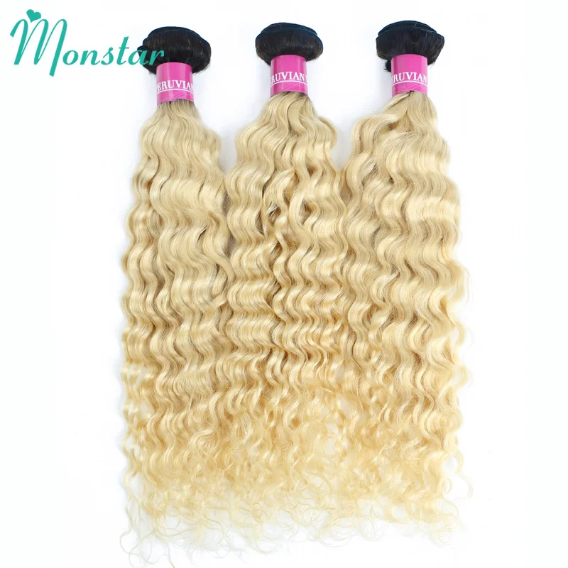 

Monstar 2 Tone 1B 613 Honey Blonde Ombre Color Deep Wave Hair 12 - 28 Inch Peruvian Remy Curly Human Hair Extension 1 3 4 Bundle