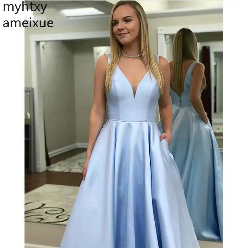 Simple 2019 Cheap Blue Evening Dresses A-line Floor Length Sleeveless Prom Dress Ruched Pocket Gowns Custom Made Robe De Soiree
Simple 2019 Cheap Blue Evening Dresses A-line Floor Length Sleeveless Prom Dress Ruched Pocket Gowns Custom Made Robe De Soiree