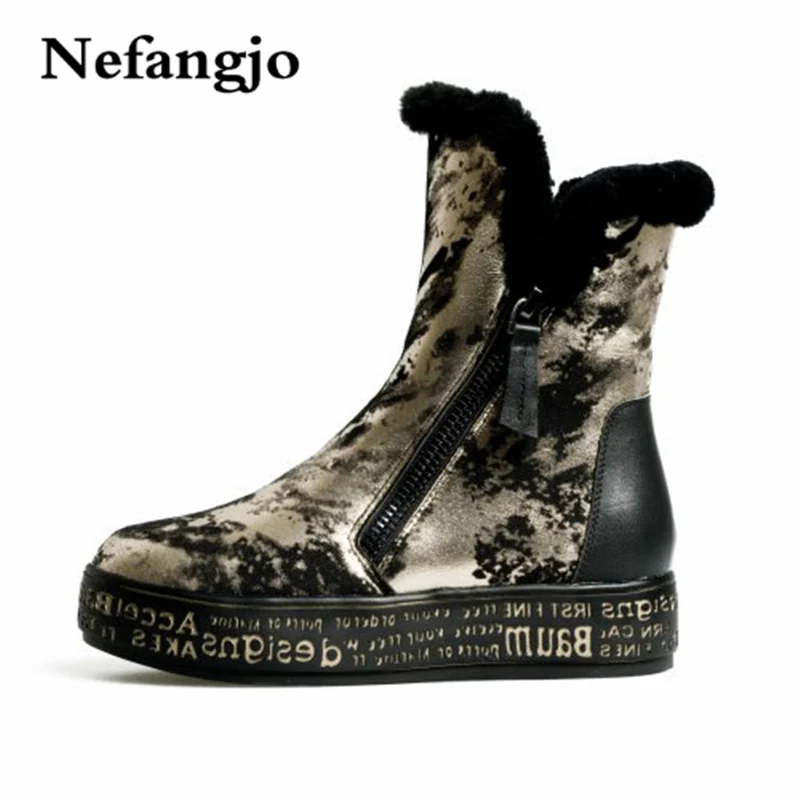 Nefangjo Genuine Leather Snow Boots Really Fur Ankle Boots Warm Wool Snow Boots Women Golden Silvery Zipper Boots Woman Shoe
Nefangjo Genuine Leather Snow Boots Really Fur Ankle Boots Warm Wool Snow Boots Women Golden Silvery Zipper Boots Woman Shoe