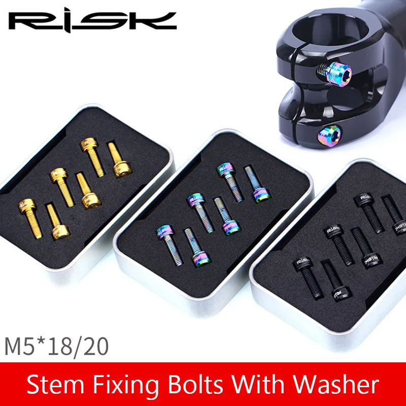RISK 6pcs/lot M5*18mm M5x20mm Ti Titanium Bolt Screw for Bicycle Stem Cycling MTB Bike Ultralight Stem Screw with Washer Gasket
RISK 6pcs/lot M5*18mm M5x20mm Ti Titanium Bolt Screw for Bicycle Stem Cycling MTB Bike Ultralight Stem Screw with Washer Gasket