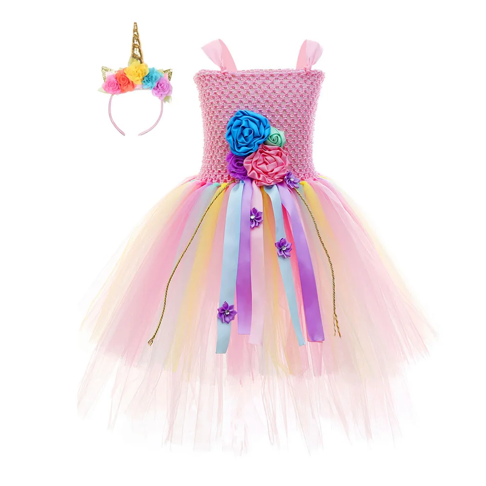 

Pastel Flower Unicorn Dress Cute Tulle Princess Girls Tutu Dress Kids Birthday Party Dresses for Girls Halloween Unicorn Costume