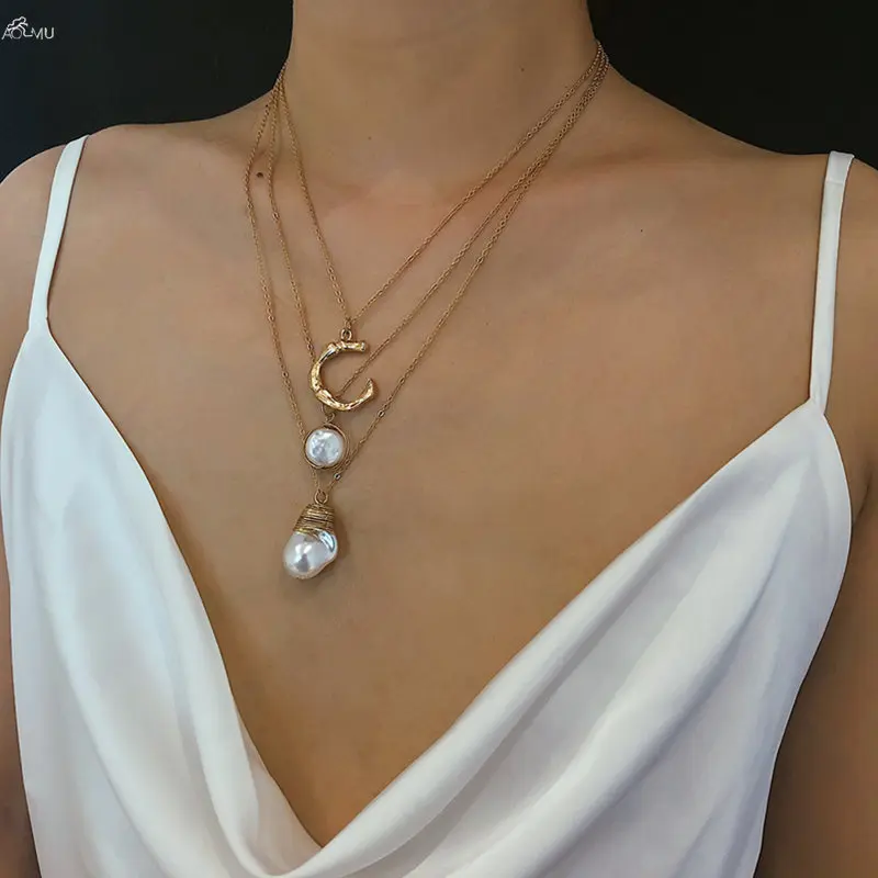 AOMU Korea Simple Letter Shape Multi Layer Necklace Pendant Baroque Irregular Pearl Necklace For Women Metal Chain Jewelry
AOMU Korea Simple Letter Shape Multi Layer Necklace Pendant Baroque Irregular Pearl Necklace For Women Metal Chain Jewelry