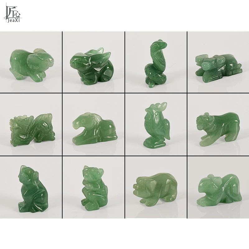 12 piece 1.5 Inch Green Aventurine Zodiac Figurines handmade statue Craft Carved Natural Stone mineral Mini Animals Statue
12 piece 1.5 Inch Green Aventurine Zodiac Figurines handmade statue Craft Carved Natural Stone mineral Mini Animals Statue