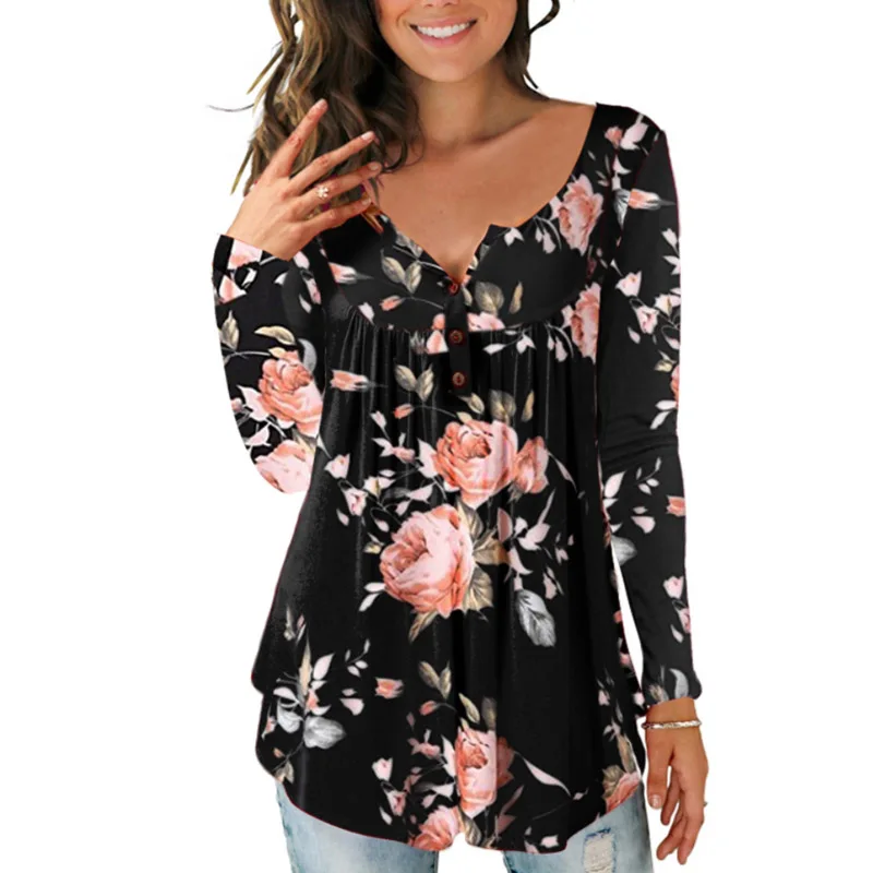 Women Loose Tunic Shirt 2019 Autumn Spring Long Sleeve Floral Print O-neck Blouses and Tops with Button Big Size Women Clothing
Women Loose Tunic Shirt 2019 Autumn Spring Long Sleeve Floral Print O-neck Blouses and Tops with Button Big Size Women Clothing