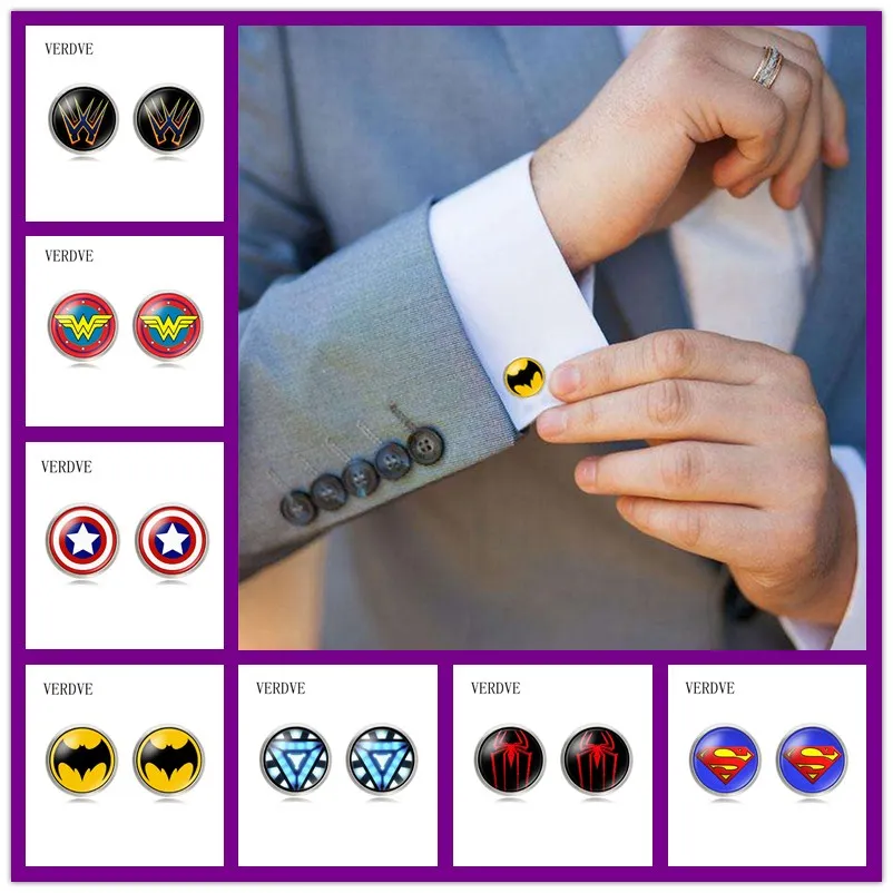 VERDVE New Super Hero Captain America Spider Man Iron Man Bat Man Glass Cabochon Cuff Links for Mens Shirt Copper Cuff-Button
VERDVE New Super Hero Captain America Spider Man Iron Man Bat Man Glass Cabochon Cuff Links for Mens Shirt Copper Cuff-Button