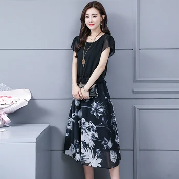 Floral Print Chiffon O-neck Midi Dress Elegant Temperament Thin Summer Dress Fashion Big Size Vestidos Office Lady Dress Women
Floral Print Chiffon O-neck Midi Dress Elegant Temperament Thin Summer Dress Fashion Big Size Vestidos Office Lady Dress Women