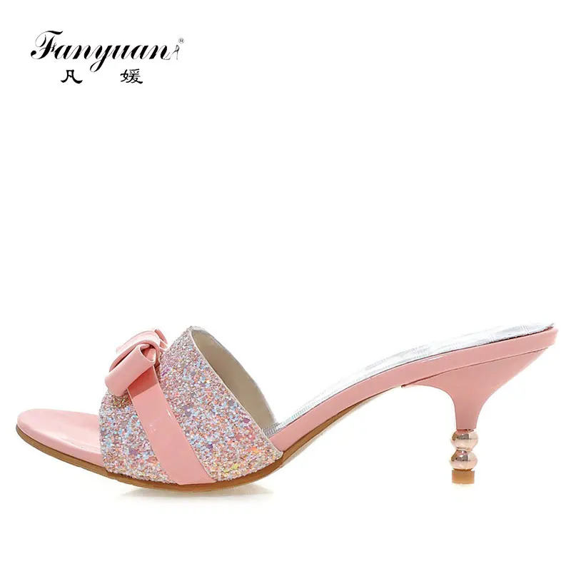 Fanyuan Size 33-45 Summer Peep Toe ladies footwear Bling Mixed Colors Women's High Pumps Bow-Knot Female's High Heels Slippers
Fanyuan Size 33-45 Summer Peep Toe ladies footwear Bling Mixed Colors Women's High Pumps Bow-Knot Female's High Heels Slippers