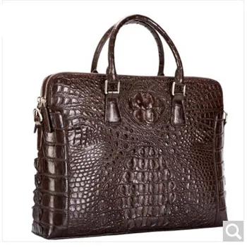 

baosidu Crocodile leather Briefcase man tote bag large capacity business rare leather man bag black coffee