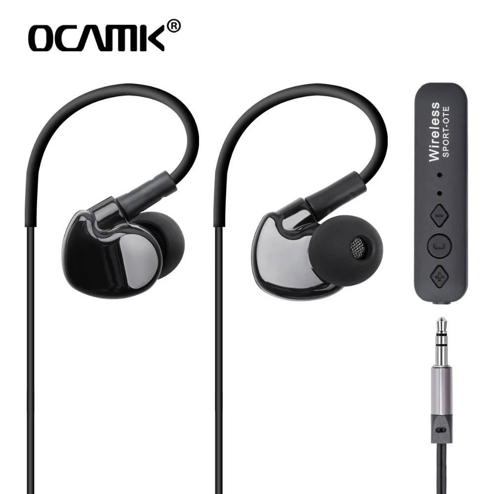 OCAMK Separable Wireless Bluetooth Earphone Sport in ear hook wireless earpiece 3.5mm V4.2 Receiver for Mobile Phone Earphones |
