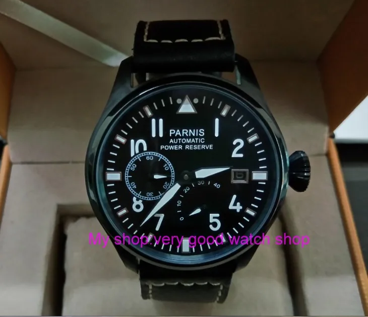 47mm PARNIS power reserve Automatic Self-Wind Mechanical movement men's watch Black dial PVD case luminous dfzd139A
47mm PARNIS power reserve Automatic Self-Wind Mechanical movement men's watch Black dial PVD case luminous dfzd139A