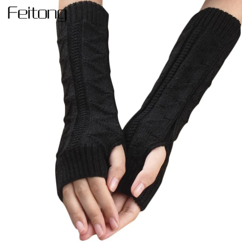 

Winter Arm Warm Long Knitted Gloves Women Keyboard Leak Finger Gloves Lady Girls Hand Mittens Women's Fingerless Glove Mitts #YL