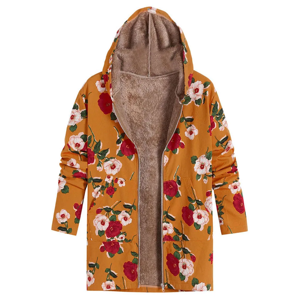 Women Winter Outwear Floral Print Coats thick Warm Hooded Plus Size Casual Loose Zipper Pockets Coats Lady Oversize Vintage 2019
Women Winter Outwear Floral Print Coats thick Warm Hooded Plus Size Casual Loose Zipper Pockets Coats Lady Oversize Vintage 2019