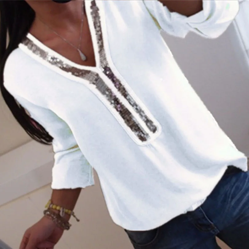 Fall Women T-Shirt 2018 Sexy V-neck Long-sleeve Sequined Shirts Gothic Casual Long Sleeve Loose Chiffon TShirt Plus Size Top 5XL
Fall Women T-Shirt 2018 Sexy V-neck Long-sleeve Sequined Shirts Gothic Casual Long Sleeve Loose Chiffon TShirt Plus Size Top 5XL