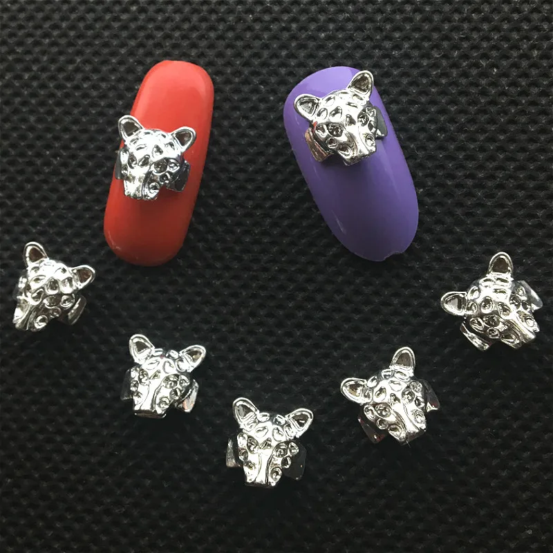 10 шт. леопардовые 3d украшения для ногтей Kawaii Nailart аксессуары серебряные животные