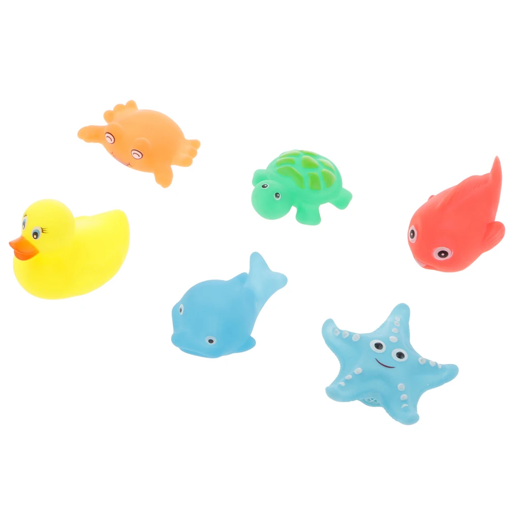 6Pcs/Set Rubber Baby Squeaky Bathroom Bath Time Toy Rubber Mini Swimming Animals Toys Great Gift