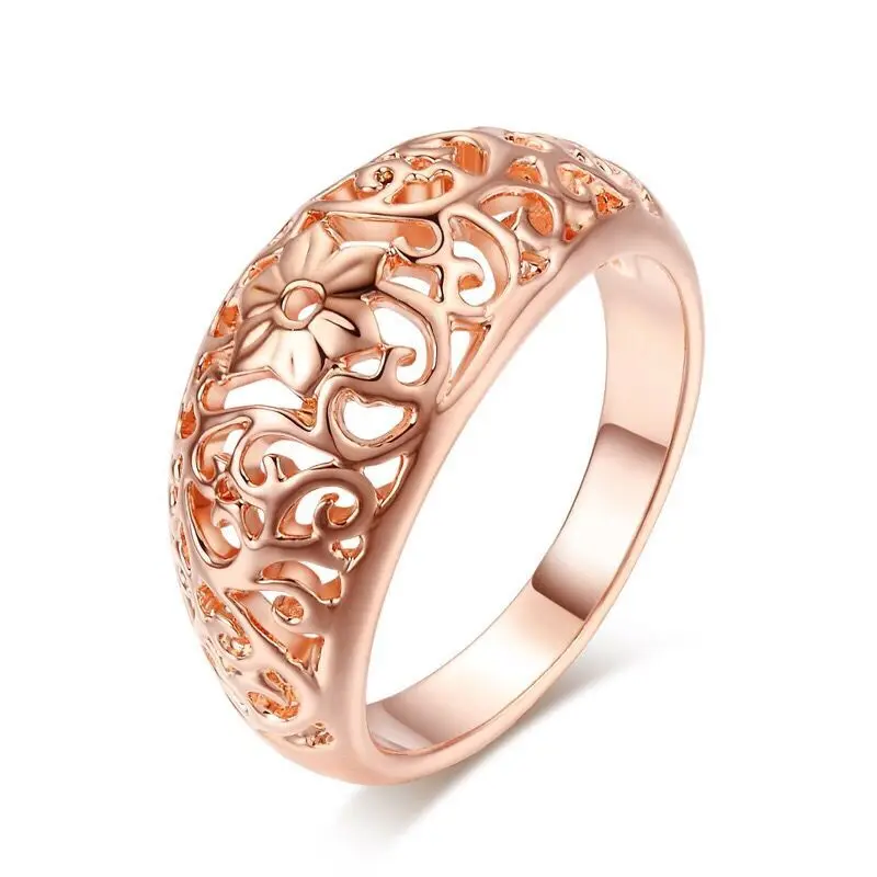 MxGxFam Hollow Rose Flowers Pattern Rings For Women Individual Jewelry Gold Color Hot | Украшения и аксессуары