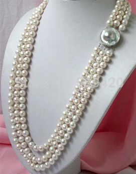 Free shipping >>@ +>3strands 25-27" 9mm white round freshwater pearl Necklace hope pearl silver clasp
Free shipping >>@ +>3strands 25-27" 9mm white round freshwater pearl Necklace hope pearl silver clasp