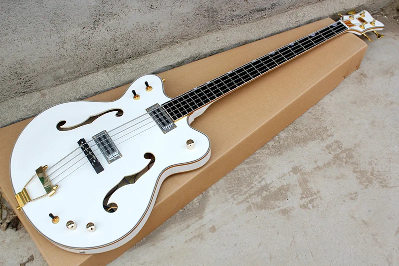 Factory Custom 22 frets 4 strings semi-hollow maple white body Electric Bass Guitar with gold hardware,can be customized
Factory Custom 22 frets 4 strings semi-hollow maple white body Electric Bass Guitar with gold hardware,can be customized
