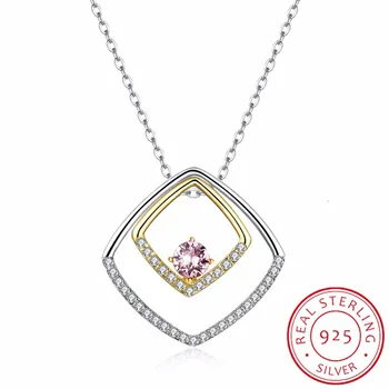 

Lekani Crystals From Swarovski Double Square Pendant Necklaces Trendy Collars Real S925 Silver Fine Jewelry For Women Wedding