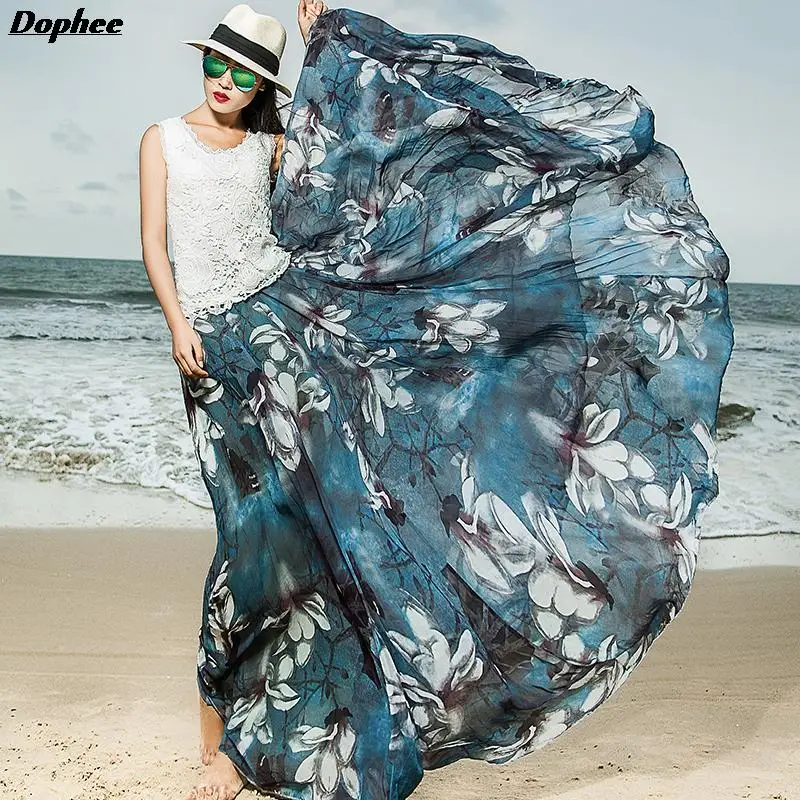 Custom Made 2019 Summer Chiffon Print Skirt Womens Elastic High Waist Maxi Skirt Large Bottom Blue Flower A-Line Skirt For Women
Custom Made 2019 Summer Chiffon Print Skirt Womens Elastic High Waist Maxi Skirt Large Bottom Blue Flower A-Line Skirt For Women