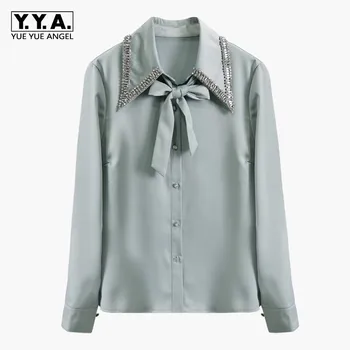 Long Sleeve Women Spring Chic Diamonds Single Breasted Satin Shirts Neckline Lace Up Slim Fit Ladies Fashion White Black Blouse
Long Sleeve Women Spring Chic Diamonds Single Breasted Satin Shirts Neckline Lace Up Slim Fit Ladies Fashion White Black Blouse