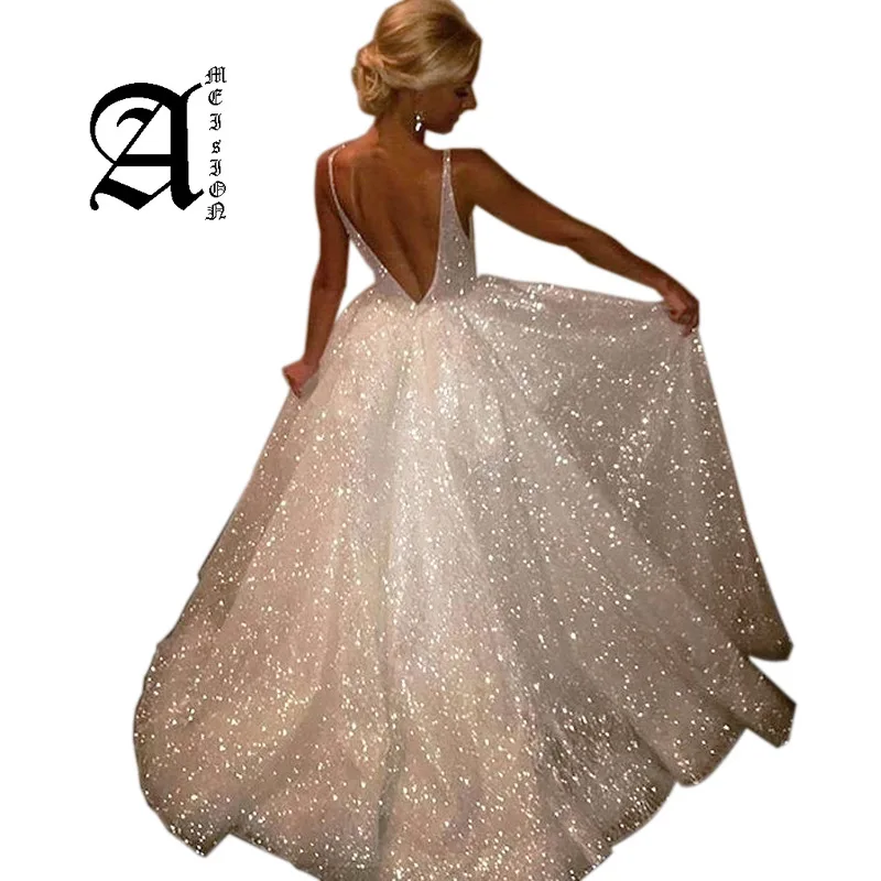 Ameision 2019 Sequined White Long Evening Dresses New Style Deep Sexy Low Back Long Prom Gowns Cheap Pageant Special Occas
Ameision 2019 Sequined White Long Evening Dresses New Style Deep Sexy Low Back Long Prom Gowns Cheap Pageant Special Occas