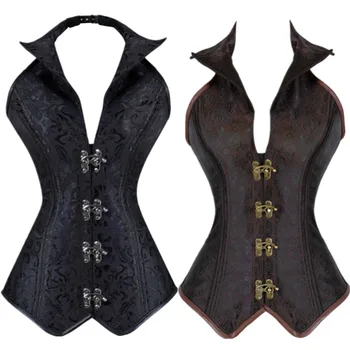 Gothic Steampunk Corset Spiral Steel Boned Brown/Black Halter Lapel Waist Cincher Bustier Plus Size S-2XL
Gothic Steampunk Corset Spiral Steel Boned Brown/Black Halter Lapel Waist Cincher Bustier Plus Size S-2XL