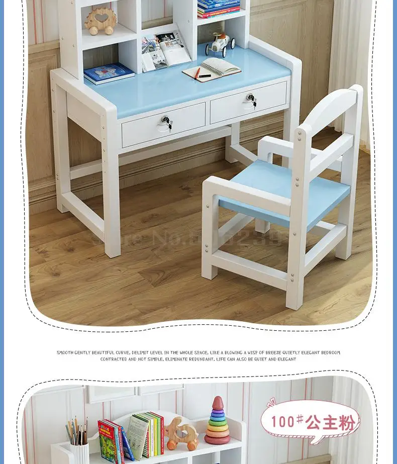 Escritorio de estudio para niños, escritorio de madera maciza, silla