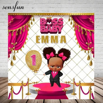 

Sensfun Boss Baby Shower 1st Birthday Party Backdrop For Girls Hot Pink White Gold Theme Backgrounds For Photo Studio 7x5FT