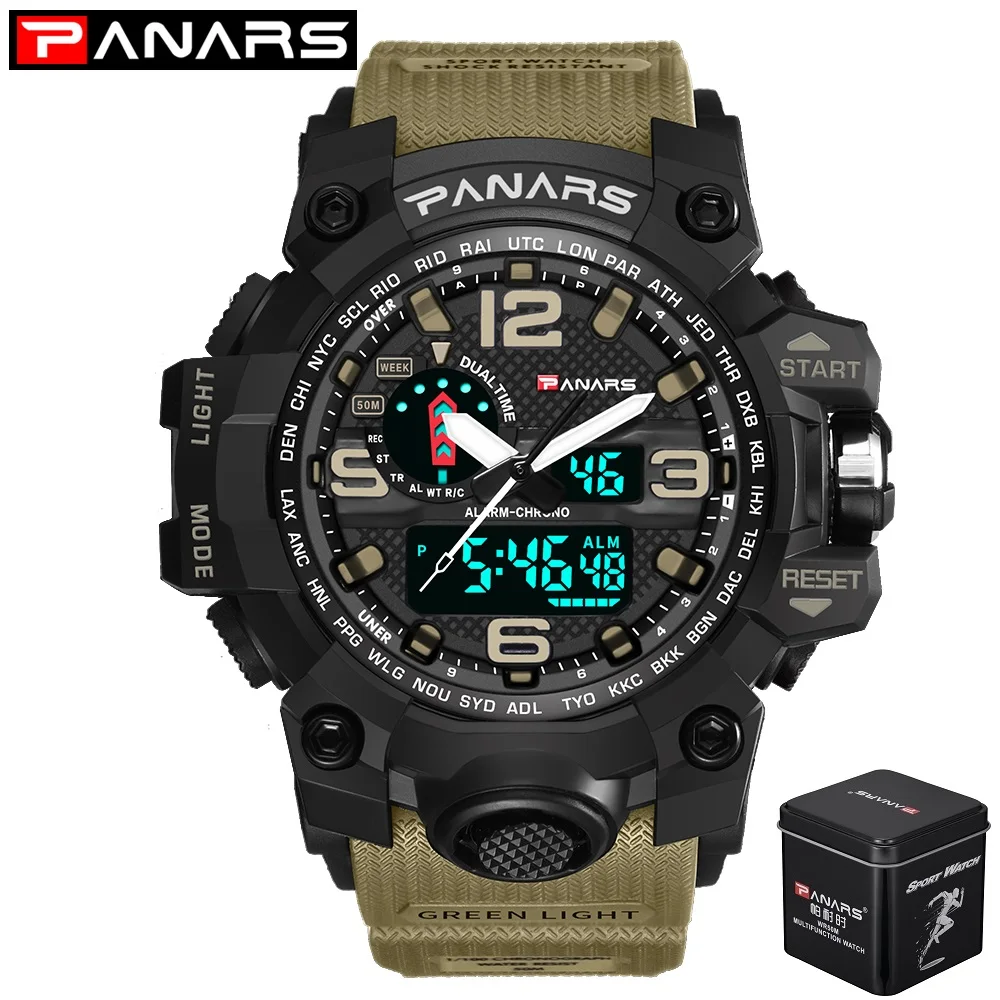 PANARS Men Military Watch 50m Waterproof Wristwatch LED Quartz Clock Sport Watch Male relogios masculino Sport S Shock Watch Men
PANARS Men Military Watch 50m Waterproof Wristwatch LED Quartz Clock Sport Watch Male relogios masculino Sport S Shock Watch Men