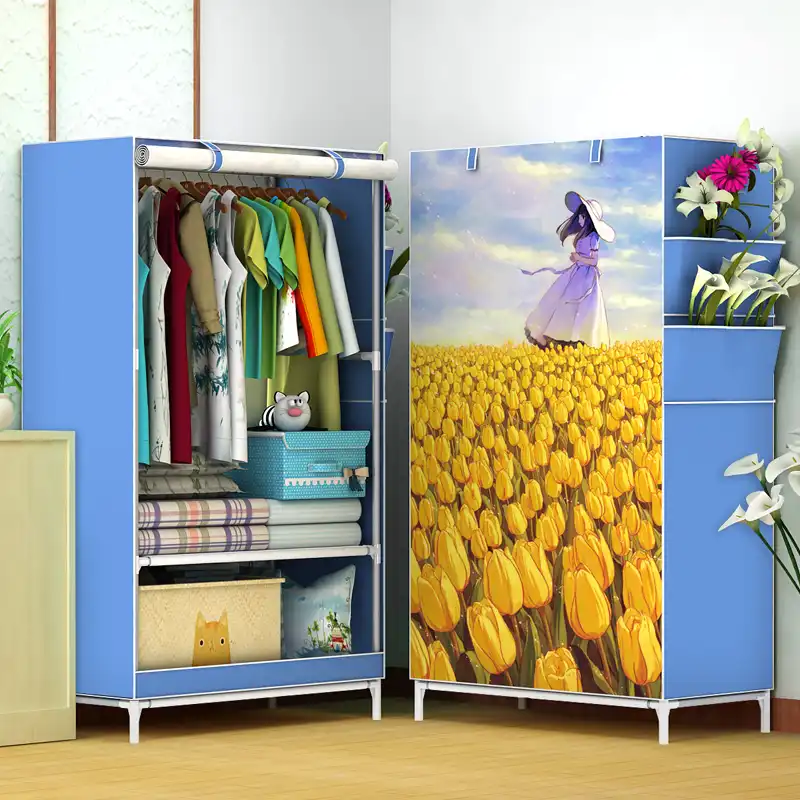 Single Canvas Wardrobe Cupboard Clothes Rail Storage Clothes