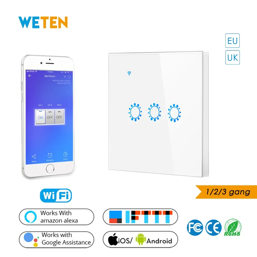 Wifi Wall Touch Switch 1 2 3 Gang Glass Panel Wall light Switch Mobile APP Support Alexa Google Home EU UK White Smart Switch
Wifi Wall Touch Switch 1 2 3 Gang Glass Panel Wall light Switch Mobile APP Support Alexa Google Home EU UK White Smart Switch