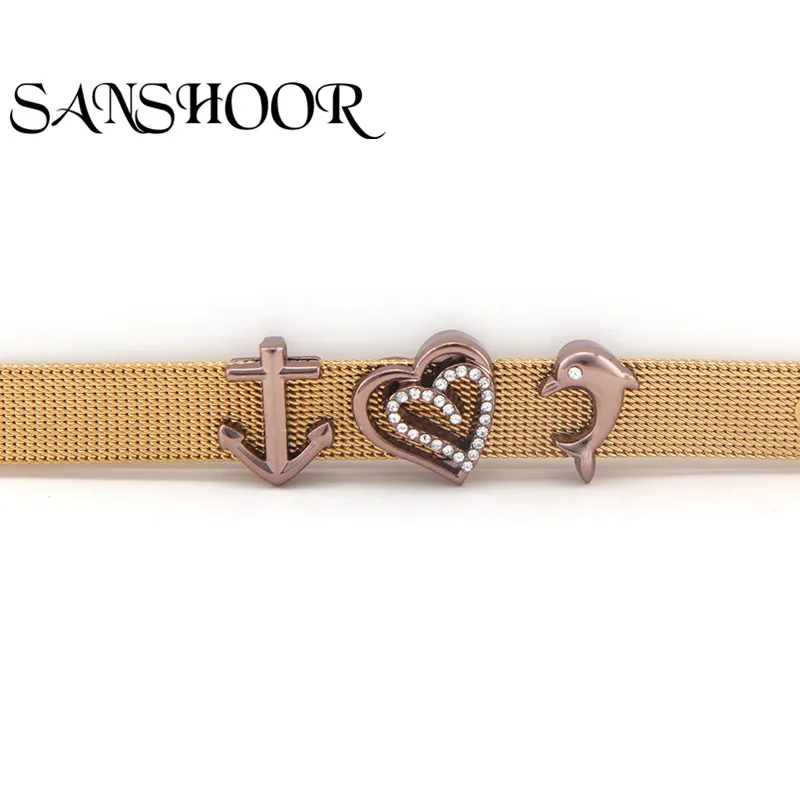 SANSHOOR Coffee Heart & dolphins & anchor Slide Charms fit 10mm wide Stainless Steel Mesh Keeper Bracelets Accessories Making
SANSHOOR Coffee Heart & dolphins & anchor Slide Charms fit 10mm wide Stainless Steel Mesh Keeper Bracelets Accessories Making