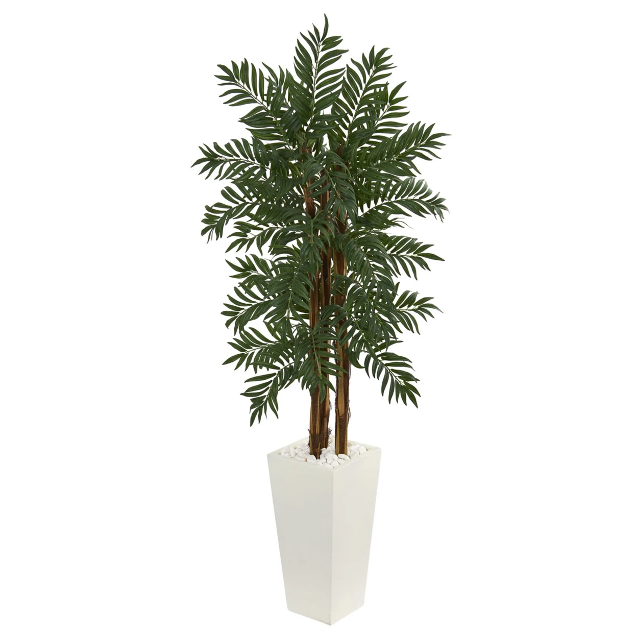 Nearly Natural 5.5' Parlor Palm Artificial Tree in White Tower Planter