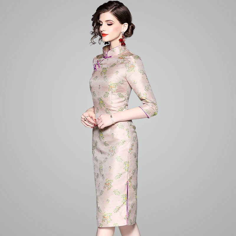 2018 Autumn Vintage Chinese Dress Qipao Apricot Floral Women Dress Sexy Jacquard Weave Slim Women Casual Dresses
2018 Autumn Vintage Chinese Dress Qipao Apricot Floral Women Dress Sexy Jacquard Weave Slim Women Casual Dresses