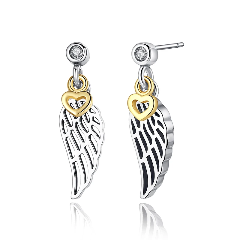 14K Gold Plated 925 Sterling Silver Feather Stud Earrings for Women