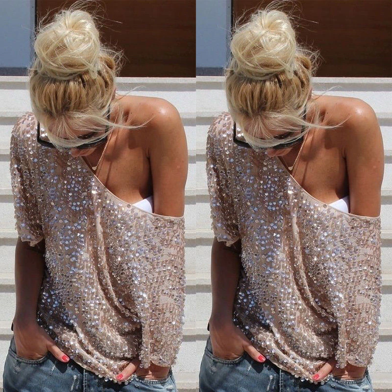 Women Ladies Summer Loose Top Short Sleeve T-Shirts Ladies Casual Sequins Tops T-Shirt Clothes
Women Ladies Summer Loose Top Short Sleeve T-Shirts Ladies Casual Sequins Tops T-Shirt Clothes
