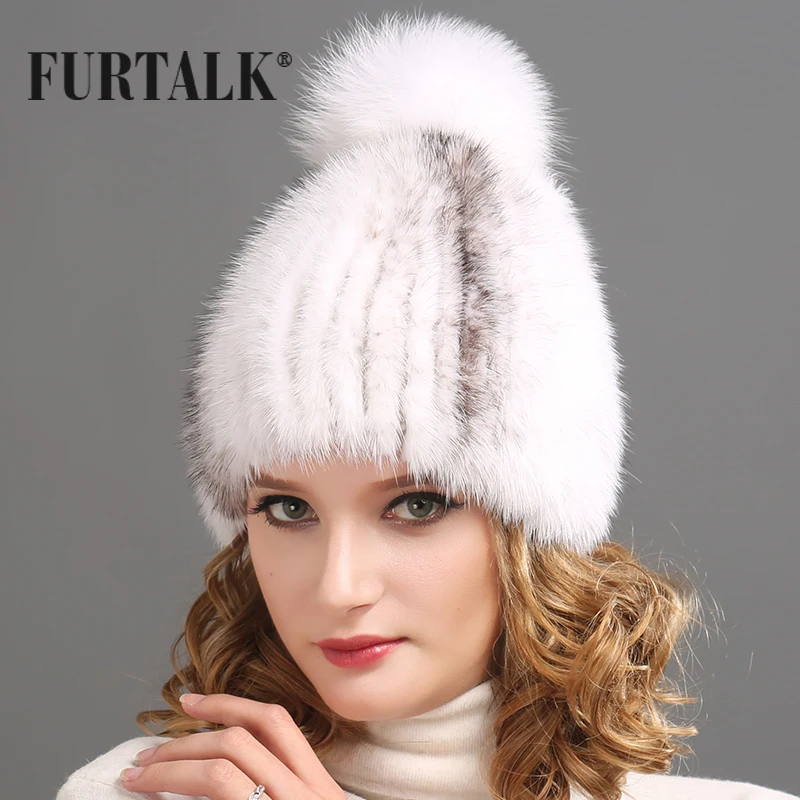 FURTALK winter fur hat women 100% real mink fur hat with silver fox fur pompom beanie hat for female winter warm fur Skullies
FURTALK winter fur hat women 100% real mink fur hat with silver fox fur pompom beanie hat for female winter warm fur Skullies