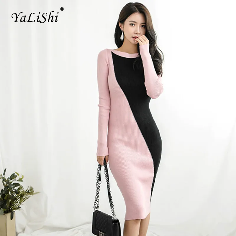 Women Patchwork Pencil Dress 2018 Autumn Pink Full Sleeve O-neck Knee-length Modis Casual Knitting Dress Korean Office Dresses
Women Patchwork Pencil Dress 2018 Autumn Pink Full Sleeve O-neck Knee-length Modis Casual Knitting Dress Korean Office Dresses